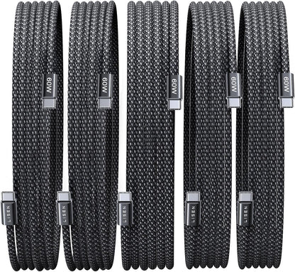 Lisen 5-pack usb c to c cable, 60w fast charging, 10ft for iphone 17, ipad, galaxy s25/s24