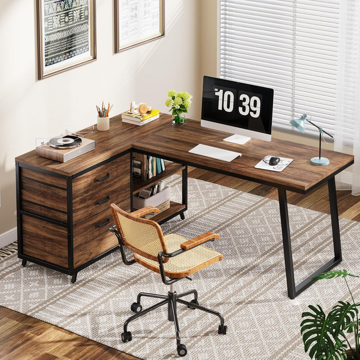 Tribesigns L-Shaped Computer Desk with 3 Drawers, Reversible Corner Home Office Desk with Shelves, 53-Inch Industrial PC Desk Study Writing Table Workstation for Small Space, Rustic Brown