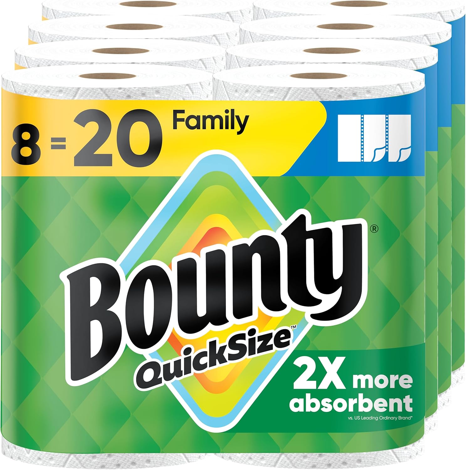 Bounty Quick Size Paper Towels, White, 8 Family Rolls = 20 Regular Rolls - Zynora
