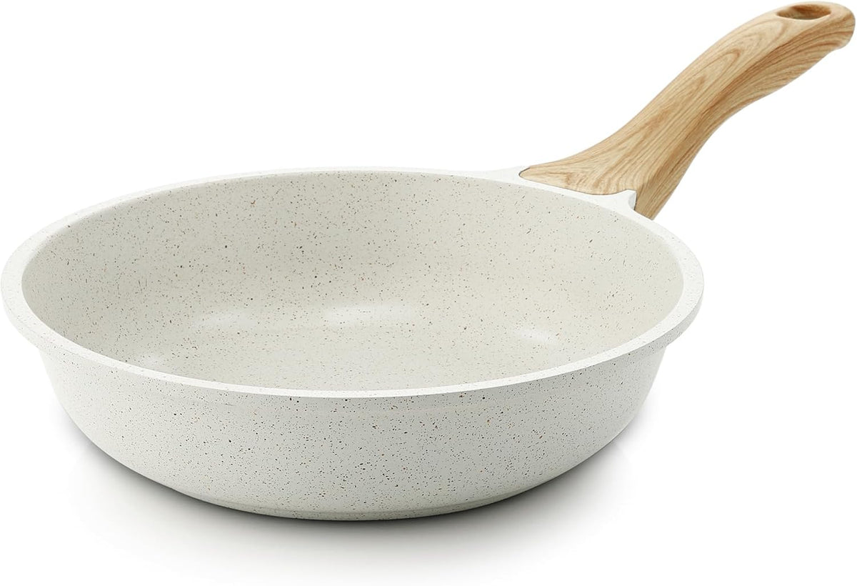 SENSARTE 8 Inch Nonstick Ceramic Frying Pan PFAS-Free White Skillet with Heat Resistant Handle for Eggs and Omelets