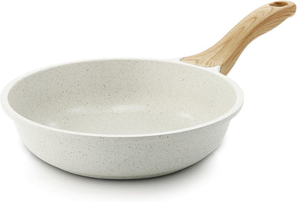 SENSARTE 8 Inch Nonstick Ceramic Frying Pan PFAS-Free White Skillet with Heat Resistant Handle for Eggs and Omelets