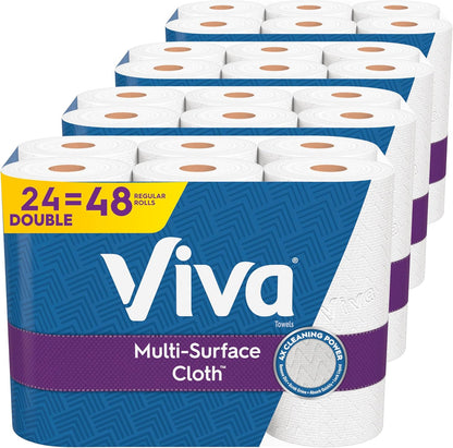 Viva Multi-Surface Cloth Paper Towels, 24 Double Rolls, Soft and Absorbent, 110 Sheets Per Roll, 4 Packs of 6